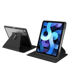 iPad Air 4. Nesil 2020 Uyumlu Kılıf 360° Dönebilen Kalem Bölmeli Standlı Akıllı Kapak Premium Siyah