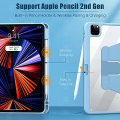 iPad Air 4. Nesil 2020 Uyumlu Kılıf 360° Dönebilen Kalem Bölmeli Standlı Akıllı Kapak Premium Pudra