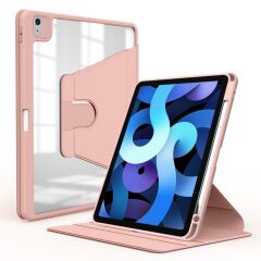 iPad Air 4. Nesil 2020 Uyumlu Kılıf 360° Dönebilen Kalem Bölmeli Standlı Akıllı Kapak Premium Pudra