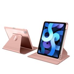 iPad Air 4. Nesil 2020 Uyumlu Kılıf 360° Dönebilen Kalem Bölmeli Standlı Akıllı Kapak Premium Pudra