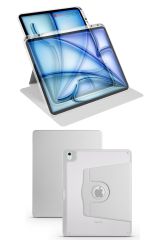 iPad Air 13 M2 2024 uyumlu Kapaklı Kılıf Kalem Bölmeli Dönebilen Yatay Dikey Standlı Akıllı Kapak Gri