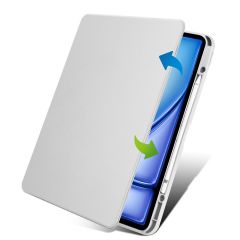 iPad Air 13 M2 2024 uyumlu Kapaklı Kılıf Kalem Bölmeli Dönebilen Yatay Dikey Standlı Akıllı Kapak Gri