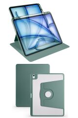 iPad Air 13 M2 2024 uyumlu Kapaklı Kılıf Kalem Bölmeli Dönebilen Yatay Dikey Standlı Akıllı Kapak Koyu Yeşil