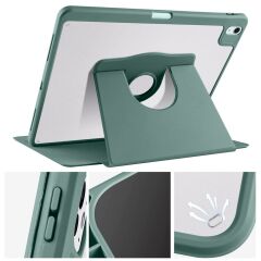 iPad Air 13 M2 2024 uyumlu Kapaklı Kılıf Kalem Bölmeli Dönebilen Yatay Dikey Standlı Akıllı Kapak Koyu Yeşil