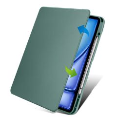 iPad Air 13 M2 2024 uyumlu Kapaklı Kılıf Kalem Bölmeli Dönebilen Yatay Dikey Standlı Akıllı Kapak Koyu Yeşil
