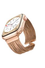 Apple Watch 6 5 4 3 2 1 SE 42 44 mm Uyumlu Ayarlanabilir Zincirli Hasır Kordon Paslanmaz Çelik Kayış Rose Gold