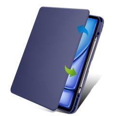 iPad Air 13 M2 2024 uyumlu Kapaklı Kılıf Kalem Bölmeli Dönebilen Yatay Dikey Standlı Akıllı Kapak Lacivert