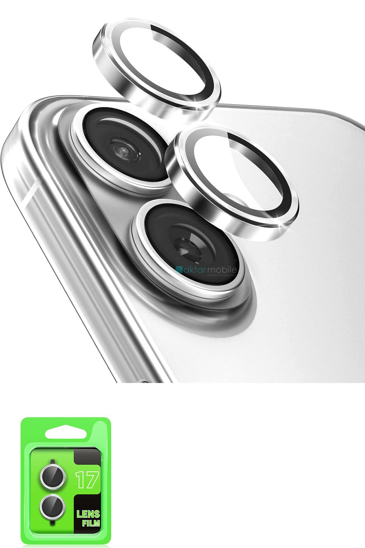 iPhone 17 Uyumlu Kamera Lens Koruyucu Temperli Cam Tam Koruma Gümüş