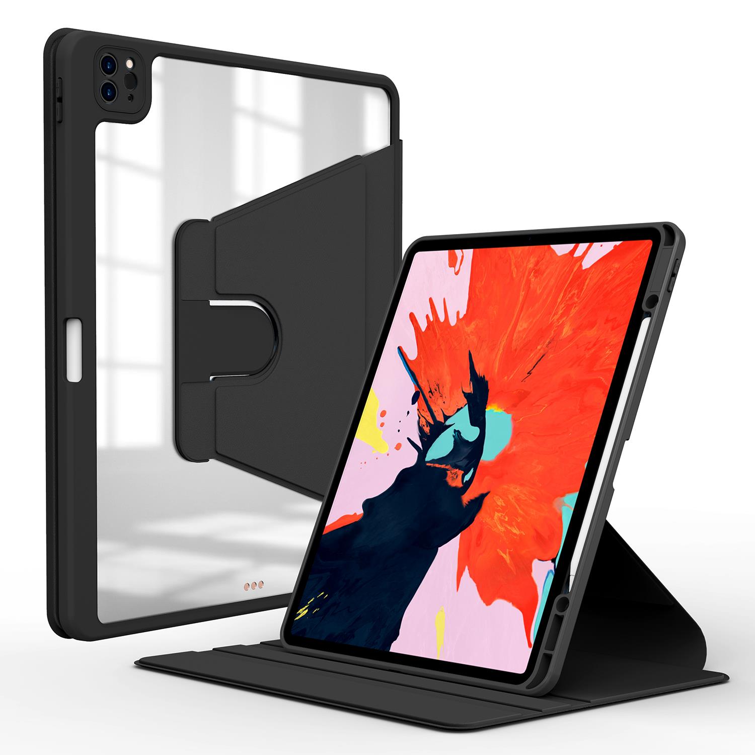 iPad Pro 11 2. Nesil 2020 Uyumlu Kılıf 360° Dönebilen Kalem Bölmeli Standlı Akıllı Kapak Premium Siyah