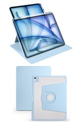 iPad Air 13 M2 2024 uyumlu Kapaklı Kılıf Kalem Bölmeli Dönebilen Yatay Dikey Standlı Akıllı Kapak Mavi