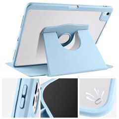 iPad Air 13 M2 2024 uyumlu Kapaklı Kılıf Kalem Bölmeli Dönebilen Yatay Dikey Standlı Akıllı Kapak Mavi