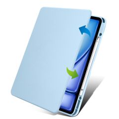 iPad Air 13 M2 2024 uyumlu Kapaklı Kılıf Kalem Bölmeli Dönebilen Yatay Dikey Standlı Akıllı Kapak Mavi