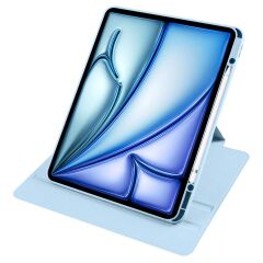 iPad Air 13 M2 2024 uyumlu Kapaklı Kılıf Kalem Bölmeli Dönebilen Yatay Dikey Standlı Akıllı Kapak Mavi