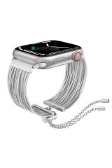 Apple Watch 10 42 mm Uyumlu Ayarlanabilir Zincirli Hasır Kordon Paslanmaz Çelik Şık Zarif Kayış Gümüş