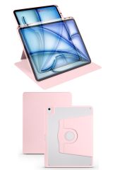 iPad Air 13 M2 2024 uyumlu Kapaklı Kılıf Kalem Bölmeli Dönebilen Yatay Dikey Standlı Akıllı Kapak Pembe