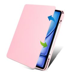 iPad Air 13 M2 2024 uyumlu Kapaklı Kılıf Kalem Bölmeli Dönebilen Yatay Dikey Standlı Akıllı Kapak Pembe