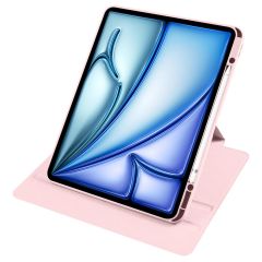 iPad Air 13 M2 2024 uyumlu Kapaklı Kılıf Kalem Bölmeli Dönebilen Yatay Dikey Standlı Akıllı Kapak Pembe