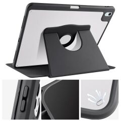 iPad Air 13 M2 2024 uyumlu Kapaklı Kılıf Kalem Bölmeli Dönebilen Yatay Dikey Standlı Akıllı Kapak Siyah