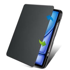 iPad Air 13 M2 2024 uyumlu Kapaklı Kılıf Kalem Bölmeli Dönebilen Yatay Dikey Standlı Akıllı Kapak Siyah