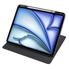 iPad Air 13 M2 2024 uyumlu Kapaklı Kılıf Kalem Bölmeli Dönebilen Yatay Dikey Standlı Akıllı Kapak Siyah