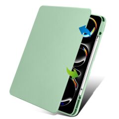 iPad Pro 13 M4 2024 uyumlu Kapaklı Kılıf Kalem Bölmeli Dönebilen Yatay Dikey Standlı Akıllı Kapak Açık Yeşil