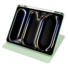 iPad Pro 13 M4 2024 uyumlu Kapaklı Kılıf Kalem Bölmeli Dönebilen Yatay Dikey Standlı Akıllı Kapak Açık Yeşil