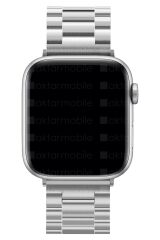 Apple Watch 9 41 mm uyumlu Metal Kordon Paslanmaz Çelik Baklalı Model Kayış Gümüş