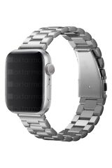 Apple Watch 9 41 mm uyumlu Metal Kordon Paslanmaz Çelik Baklalı Model Kayış Gümüş
