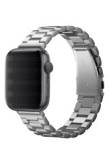 Apple Watch 9 41 mm uyumlu Metal Kordon Paslanmaz Çelik Baklalı Model Kayış Gümüş