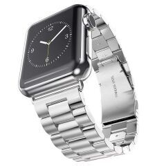 Apple Watch 9 41 mm uyumlu Metal Kordon Paslanmaz Çelik Baklalı Model Kayış Gümüş