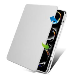 iPad Pro 13 M4 2024 uyumlu Kapaklı Kılıf Kalem Bölmeli Dönebilen Yatay Dikey Standlı Akıllı Kapak Gri