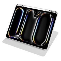 iPad Pro 13 M4 2024 uyumlu Kapaklı Kılıf Kalem Bölmeli Dönebilen Yatay Dikey Standlı Akıllı Kapak Gri