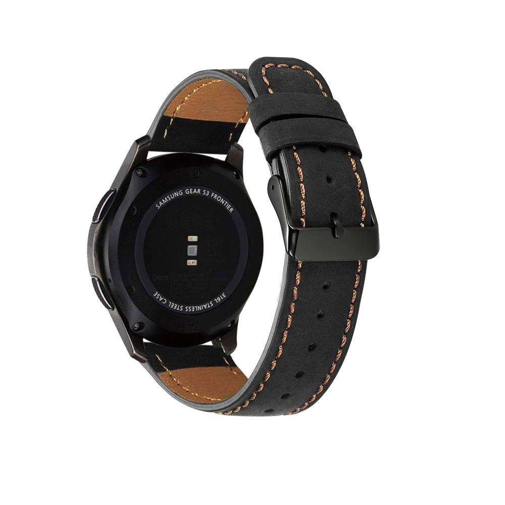 Huawei Watch GT 3 SE 46 mm Uyumlu Deri Kordon Premium Dikişli Deri Kayış Siyah