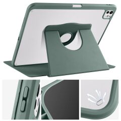 iPad Pro 13 M4 2024 uyumlu Kapaklı Kılıf Kalem Bölmeli Dönebilen Yatay Dikey Standlı Akıllı Kapak Koyu Yeşil