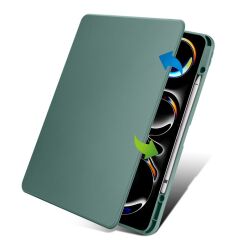 iPad Pro 13 M4 2024 uyumlu Kapaklı Kılıf Kalem Bölmeli Dönebilen Yatay Dikey Standlı Akıllı Kapak Koyu Yeşil