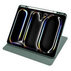 iPad Pro 13 M4 2024 uyumlu Kapaklı Kılıf Kalem Bölmeli Dönebilen Yatay Dikey Standlı Akıllı Kapak Koyu Yeşil