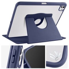 iPad Pro 13 M4 2024 uyumlu Kapaklı Kılıf Kalem Bölmeli Dönebilen Yatay Dikey Standlı Akıllı Kapak Lacivert