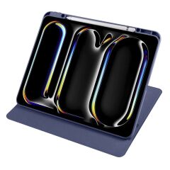 iPad Pro 13 M4 2024 uyumlu Kapaklı Kılıf Kalem Bölmeli Dönebilen Yatay Dikey Standlı Akıllı Kapak Lacivert