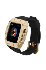 Apple Watch SE 44 mm uyumlu Modifikasyon Kiti Hublot Tasarım Paslanmaz Çelik Kasa & Silikon Kordon