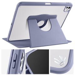 iPad Pro 13 M4 2024 uyumlu Kapaklı Kılıf Kalem Bölmeli Dönebilen Yatay Dikey Standlı Akıllı Kapak Levander Gray