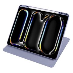 iPad Pro 13 M4 2024 uyumlu Kapaklı Kılıf Kalem Bölmeli Dönebilen Yatay Dikey Standlı Akıllı Kapak Levander Gray