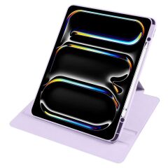 iPad Pro 13 M4 2024 uyumlu Kapaklı Kılıf Kalem Bölmeli Dönebilen Yatay Dikey Standlı Akıllı Kapak Lila