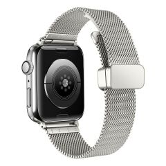 Apple Watch 9 45 mm Uyumlu Hasır Metal Kordon Magnetik D Tokalı Tel Örgü Kayış Mıknatıslı Toka