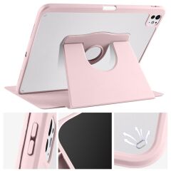 iPad Pro 13 M4 2024 uyumlu Kapaklı Kılıf Kalem Bölmeli Dönebilen Yatay Dikey Standlı Akıllı Kapak Pembe