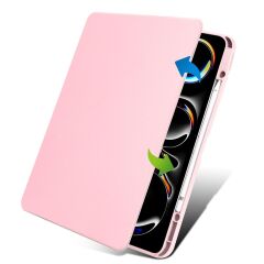 iPad Pro 13 M4 2024 uyumlu Kapaklı Kılıf Kalem Bölmeli Dönebilen Yatay Dikey Standlı Akıllı Kapak Pembe
