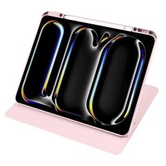 iPad Pro 13 M4 2024 uyumlu Kapaklı Kılıf Kalem Bölmeli Dönebilen Yatay Dikey Standlı Akıllı Kapak Pembe