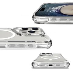 iPhone 16 Pro uyumlu Şeffaf Kılıf Magsafe Silikon Kapak Yükseltilmiş Kenarlar Max Koruma