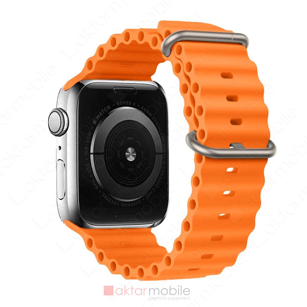 Apple Watch 10 42 mm uyumlu Silikon Ocean Kordon Spor Kayış Turuncu
