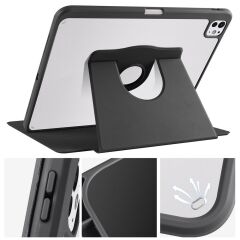 iPad Pro 13 M4 2024 uyumlu Kapaklı Kılıf Kalem Bölmeli Dönebilen Yatay Dikey Standlı Akıllı Kapak Siyah