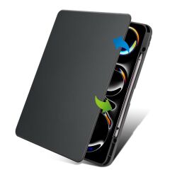 iPad Pro 13 M4 2024 uyumlu Kapaklı Kılıf Kalem Bölmeli Dönebilen Yatay Dikey Standlı Akıllı Kapak Siyah